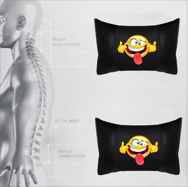 Auto Nackenkissen 20x30cm Nackenpolster Leder Schwarz mit Druck Design Smiley